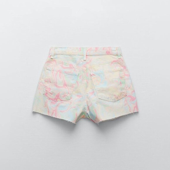 NWT Zara tie dye pastel printed unfinished hem straight fit high waist shorts 6 - Picture 3 of 6